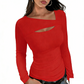 🔥Hot Promotion💃Womens Cutout Long Sleeve Shirts Ribbed Slim Fit Tops