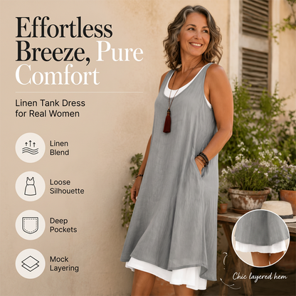 ⏰ LAST DAY 50% OFF! 👗 Women's Casual Loose Sleeveless Fake Two Piece Tank Dress – Breezy Layered Look & All-Day Comfort 💃
