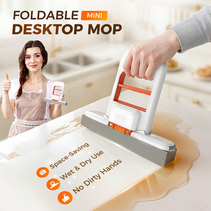 🧽 50% OFF! ✨ Mini Portable Self-Squeezing Desktop Mop for Kitchen & Bathroom – 180° Hands-Free Pull-to-Squeeze, Ultra-Absorbent PVA Sponge Head, Wet & Dry Dual Cleaning Modes & Swivel Head for Tight Gaps – 2 Colors 🫧