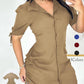 🎉 LIMITED TIME 50% OFF! 👗 Women's Short-Sleeved Button-Down Shirt Dress – Ruffled Design & Adjustable Side Laces 🌸