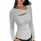 🔥Hot Promotion💃Womens Cutout Long Sleeve Shirts Ribbed Slim Fit Tops