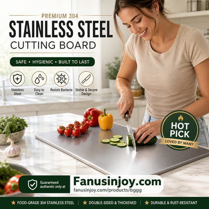 🥩 50% OFF! ✨ Double-Sided 304 Stainless Steel Cutting Board – Certified Food-Grade Non-Porous Surface, Antibacterial & Mold-Proof with Natural Odor Neutralization – Reinforced Core Won't Bend, Ergonomic Hanging Handle for Space-Saving Storage 🍽️