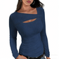 🔥Hot Promotion💃Womens Cutout Long Sleeve Shirts Ribbed Slim Fit Tops