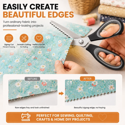 ✂️ 50% OFF! ✨ DIY Serrated Sewing Scissors – Ultra-Sharp Stainless Steel Blades, Ergonomic Comfort Grip & Clean Zigzag Cuts – Perfect for Fabric, Leather & Crafts 🧵