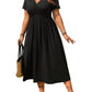 👗 LIMITED TIME 50% OFF! ✨ Plus Size V-Neck Ruched Short Sleeve Midi Dress with Flounce – A-Line Silhouette & Flowy Fabric 🌸