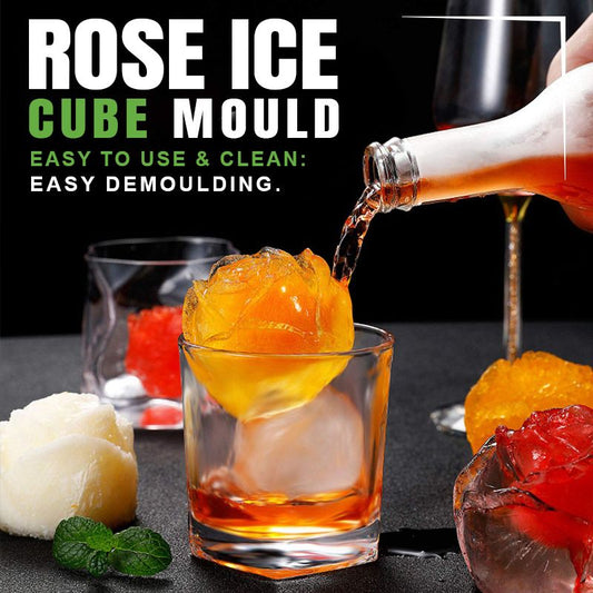 🧊 LIMITED-TIME 50% OFF! 🌹 Large Rose Ice Cube Mould – Food Grade Silicone, 4-Cavity, Sealed Lid 🍸