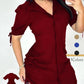 🎉 LIMITED TIME 50% OFF! 👗 Women's Short-Sleeved Button-Down Shirt Dress – Ruffled Design & Adjustable Side Laces 🌸