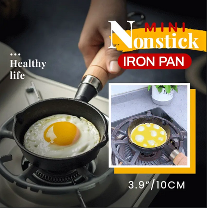 ⌛ LIMITED TIME OFFER! 🍳 Mini Nonstick Iron Pan 3.9"/10cm – Healthy Cast Iron, Uniform Heat & Wooden Handle ✨