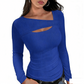 🔥Hot Promotion💃Womens Cutout Long Sleeve Shirts Ribbed Slim Fit Tops
