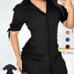 🎉 LIMITED TIME 50% OFF! 👗 Women's Short-Sleeved Button-Down Shirt Dress – Ruffled Design & Adjustable Side Laces 🌸