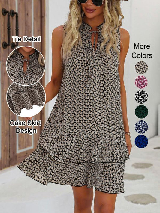 🌸 LIMITED TIME 50% OFF! 👗 Women's Geometric Print Bow Dress – Abstract Art Meets Timeless Style with Elegant Lacing Details 🎀