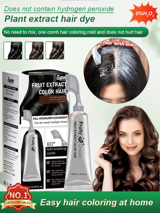 🔥 LIMITED TIME 50% OFF! 💇 Fruit Essence Hair Dyeing Comb – Cream & Comb in One, No-Mix Plant Formula, 80ml ✨