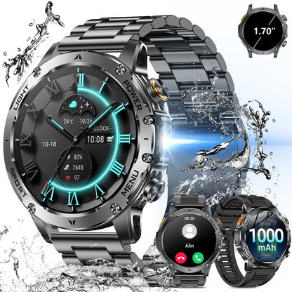 ⌚ Military Smartwatch – 1.7" AMOLED, 1100mAh Battery, IP68 & 110+ Sports Modes 🔦