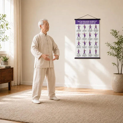 🧘♂️ 50% OFF! ✨ Tai Chi Workout Poster for Seniors – 16 Step-by-Step Illustrated Standing & Seated Chair Exercises, Extra-Large High-Contrast Print & Tear-Resistant Canvas – Wall Hanging Scroll Design for Balance, Flexibility & Vitality 🧓
