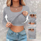 📢 PROMO LIMITÉE -50% ! ⏰ Women's U-Neck Built-in Bra Long Sleeve Ribbed Top – Skinny Fit, Stretchy, Concealing, Sizes S-2XL 🍂