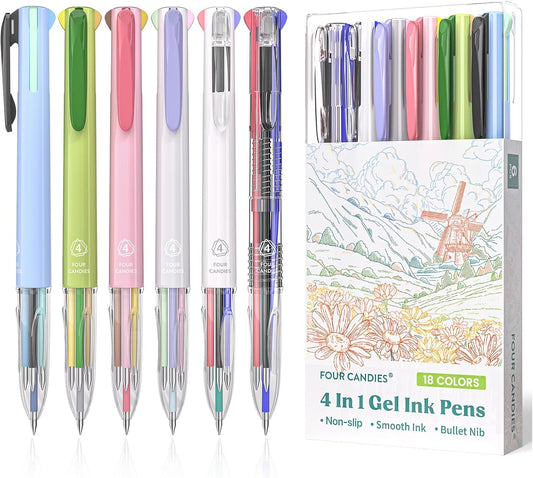 6 PCS Multi-Color Pen, 0.5mm Color Pen, 4-in-1 Multi-Color Ink Pen