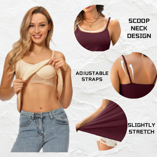 ☀️ PROMO LIMITÉE -50% ! 👚 Women's Tank Top with Built-in Bra – Adjustable Straps, Stretchy Modal-Cotton, U-Neckline, 7 Colors, Sizes S-6XL 🤍
