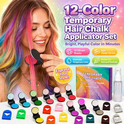 🌈 LIMITED TIME 50% OFF! 🎨 12-Color Temporary Hair Chalk Applicator Set – Instant Color Transformation, Easy Clamp-On & Washable – Zero Commitment, Endless Style ✨