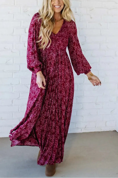 💎 60% OFF! 💎 Women’s Floral Rayon Smocked-Waist Maxi Dress – Fully Lined, Pockets & Vintage Sleeves 🌸👗