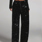 Women's Sequin Sparkle Wide Leg Pants with Elastic Waistband