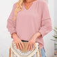 ⏰Limited time sale 50% Off!!🔥🔥Womens 3/4 Lantern Sleeve Casual V-Neck T-Shirts Pleated Loose Hollow-Out Blouse