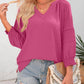 ⏰Limited time sale 50% Off!!🔥🔥Womens 3/4 Lantern Sleeve Casual V-Neck T-Shirts Pleated Loose Hollow-Out Blouse