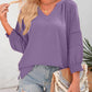 ⏰Limited time sale 50% Off!!🔥🔥Womens 3/4 Lantern Sleeve Casual V-Neck T-Shirts Pleated Loose Hollow-Out Blouse
