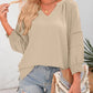 ⏰Limited time sale 50% Off!!🔥🔥Womens 3/4 Lantern Sleeve Casual V-Neck T-Shirts Pleated Loose Hollow-Out Blouse