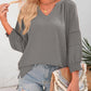 ⏰Limited time sale 50% Off!!🔥🔥Womens 3/4 Lantern Sleeve Casual V-Neck T-Shirts Pleated Loose Hollow-Out Blouse