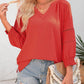 ⏰Limited time sale 50% Off!!🔥🔥Womens 3/4 Lantern Sleeve Casual V-Neck T-Shirts Pleated Loose Hollow-Out Blouse