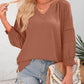⏰Limited time sale 50% Off!!🔥🔥Womens 3/4 Lantern Sleeve Casual V-Neck T-Shirts Pleated Loose Hollow-Out Blouse