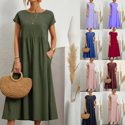 ⏰Last Day Sale 50% Off💃Solid Color Sleeveless Loose Cotton and Linen Pocket Dress