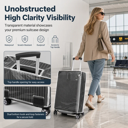 🧳 Clear Protective Luggage Cover – Transparent PVC Layer Reduces Scuffs Splashes & Dirt, Reinforced Handle & Wheel Openings, Hook-and-Loop Bottom Closure – 4 Sizes 22/24/26/28 Inches for Travel ✈️