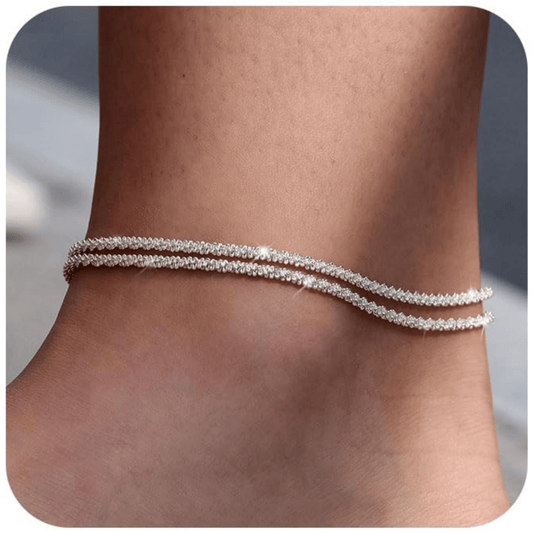 💜 BUY 1 GET 1 FREE 💜 Dainty Layered Waterproof Anklet – Adjustable Silver Chain, Hypoallergenic & Perfect for Summer 🌊