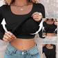 📢 PROMO LIMITÉE -50% ! ⏰ Women's U-Neck Built-in Bra Long Sleeve Ribbed Top – Skinny Fit, Stretchy, Concealing, Sizes S-2XL 🍂