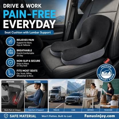 🚗 50% OFF! ✨ Ergonomic Non-Slip Memory Foam Car Seat Cushion – Orthopedic Sciatica & Tailbone Pressure Relief, High-Density Rebound Foam & Breathable 3D Mesh – Anti-Slip Silicone Base for Cars, Office & Gaming Chairs 💺