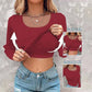 📢 PROMO LIMITÉE -50% ! ⏰ Women's U-Neck Built-in Bra Long Sleeve Ribbed Top – Skinny Fit, Stretchy, Concealing, Sizes S-2XL 🍂
