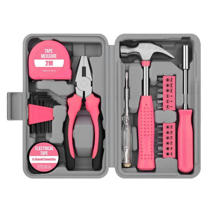 Portable 24-Piece Household Tool Kit – Storage Case Included, Hammer, Screwdriver, Pliers, Tape Measure & Bits for DIY Home Repairs