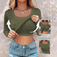 📢 PROMO LIMITÉE -50% ! ⏰ Women's U-Neck Built-in Bra Long Sleeve Ribbed Top – Skinny Fit, Stretchy, Concealing, Sizes S-2XL 🍂