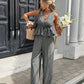 🔥 LIMITED TIME 50% OFF! ✨ Women's Elegant Stripe 2-Piece Outfit – Flattering V-Neck Peplum Top & Relaxed Wide-Leg Trousers 🌸