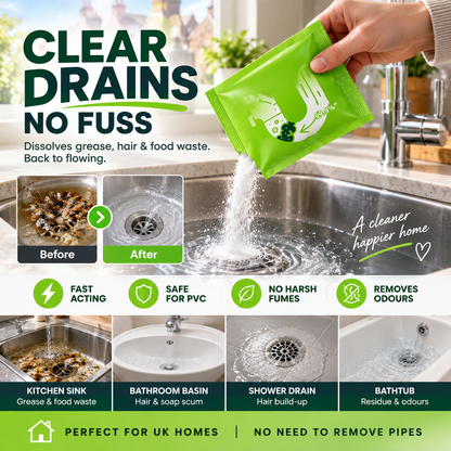 🧪 50% OFF! ✨ Powerful Sink & Drain Clog Remover Dredging Powder – Active Oxygen Enzymes Dissolve Hair Grease Sludge in Minutes, Destroys Pest Breeding Grounds & Sanitizes – Versatile Multi-Drain Use 80g 🚿