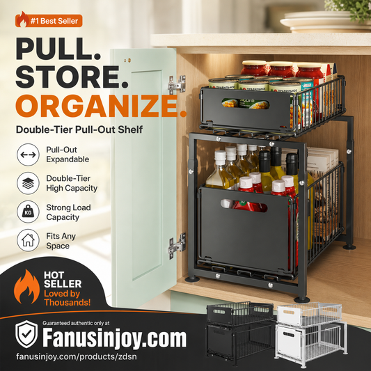 📦 50% OFF! ✨ 2-Tier Pull-Out Shelf – Independent Double-Tier Sliding, 5-Level Height Adjustable & Sturdy Carbon Steel – Maximize Cabinet Storage Effortlessly 💪