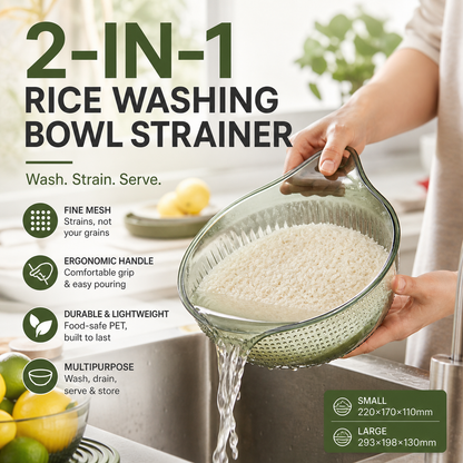 🍚 LIMITED TIME 50% OFF! Wash Rice Without Losing a Grain – Fine Mesh Colander Bowl with Handle. UK Stock ✨