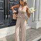 🔥 LIMITED TIME 50% OFF! ✨ Women's Elegant Stripe 2-Piece Outfit – Flattering V-Neck Peplum Top & Relaxed Wide-Leg Trousers 🌸