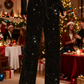 Women's Sequin Sparkle Wide Leg Pants with Elastic Waistband