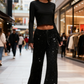 Women's Sequin Sparkle Wide Leg Pants with Elastic Waistband