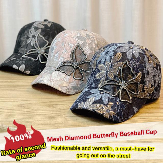 🧢 FLASH SALE: 50% OFF! ✨ Mesh Baseball Cap with Diamond & Butterfly – Breathable, Adjustable & Stylish 🦋