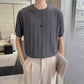 Men's Crew Neck Knit Short Sleeve Sweaters with Twist Pattern