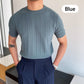 Men's Crew Neck Knit Short Sleeve Sweaters with Twist Pattern