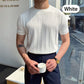 Men's Crew Neck Knit Short Sleeve Sweaters with Twist Pattern